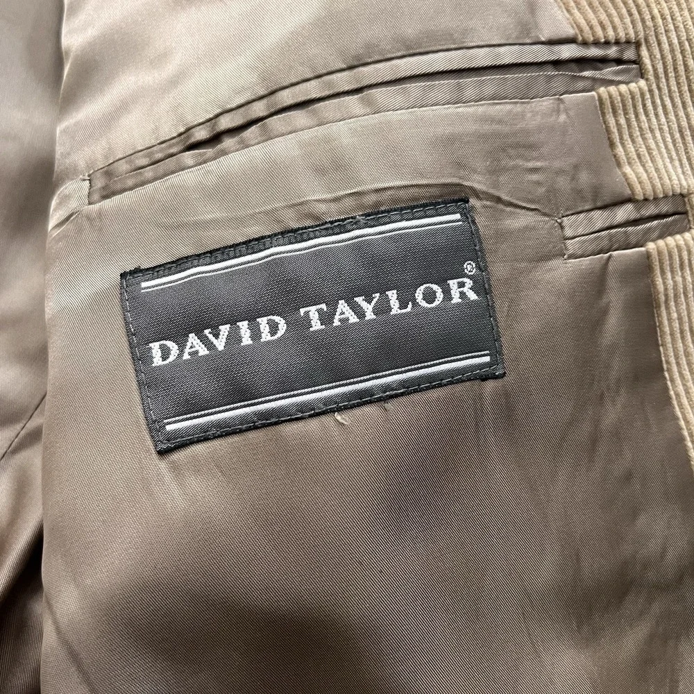 Vintage Men's David Taylor Corduroy Blazer Tan Brown 2 Button Sport Coat 46L y2k